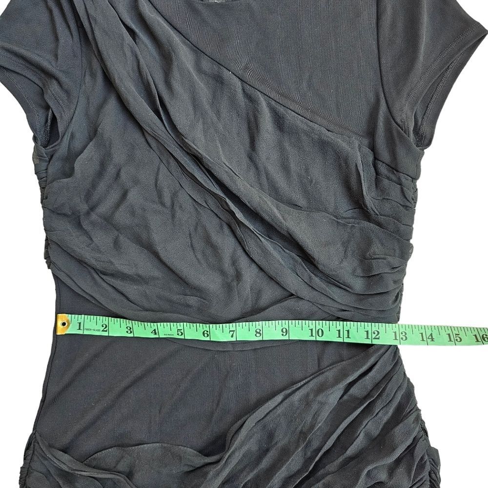 Alice + Olivia -1203 Black Short Sleeve Round Neck Goddess Draped Mini Dress M - Picture 11 of 13